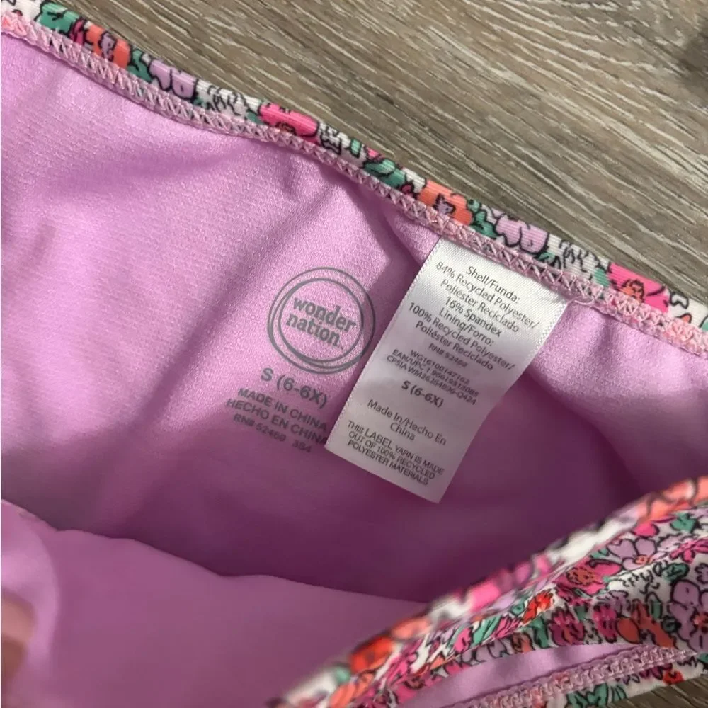 Girls Wonder Nation Floral Bikini Swimsuit with Green Straps Sz S 6-6X